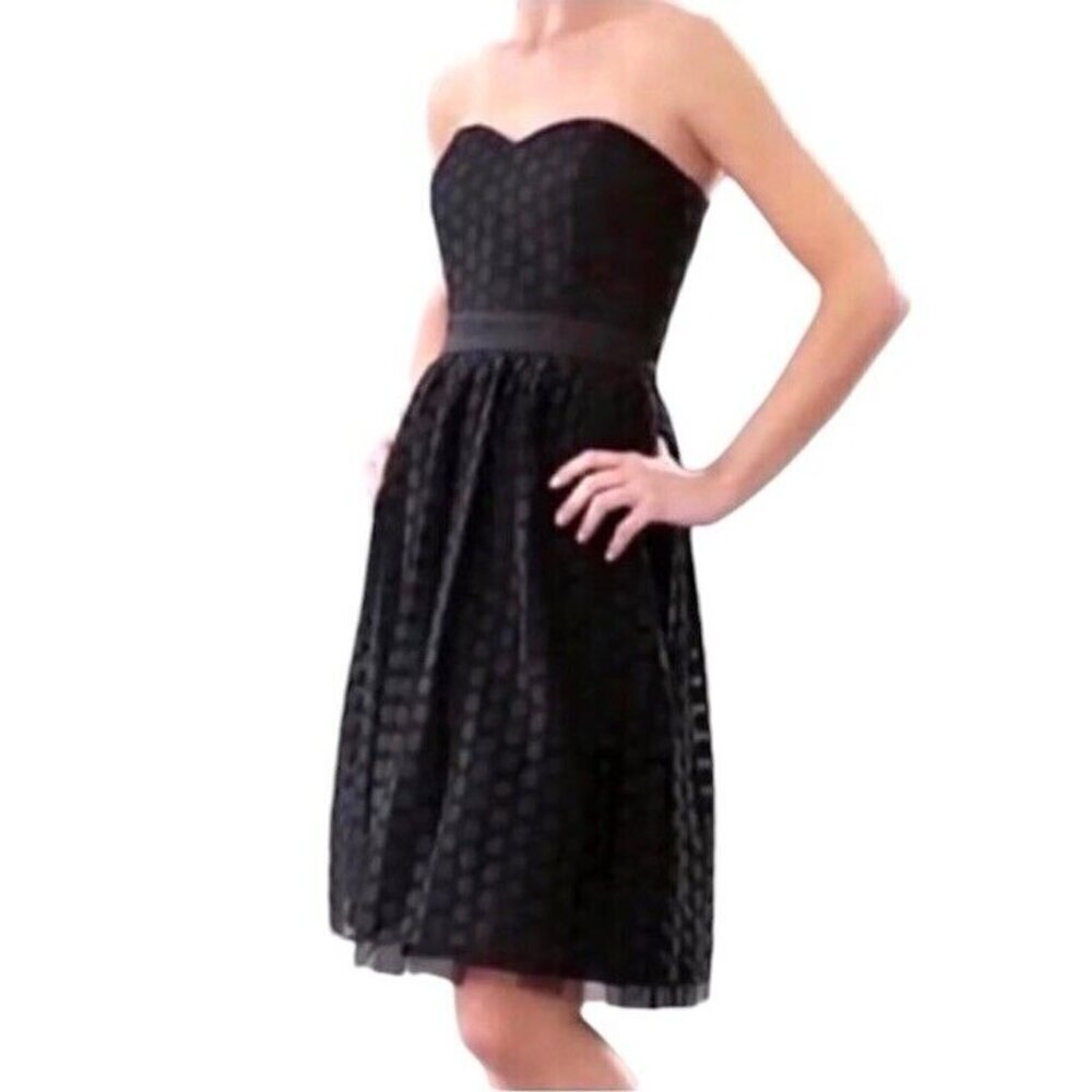 White House Black Market Bustier Black Polka Dot Strapless Sweetheart Dres Sz 0